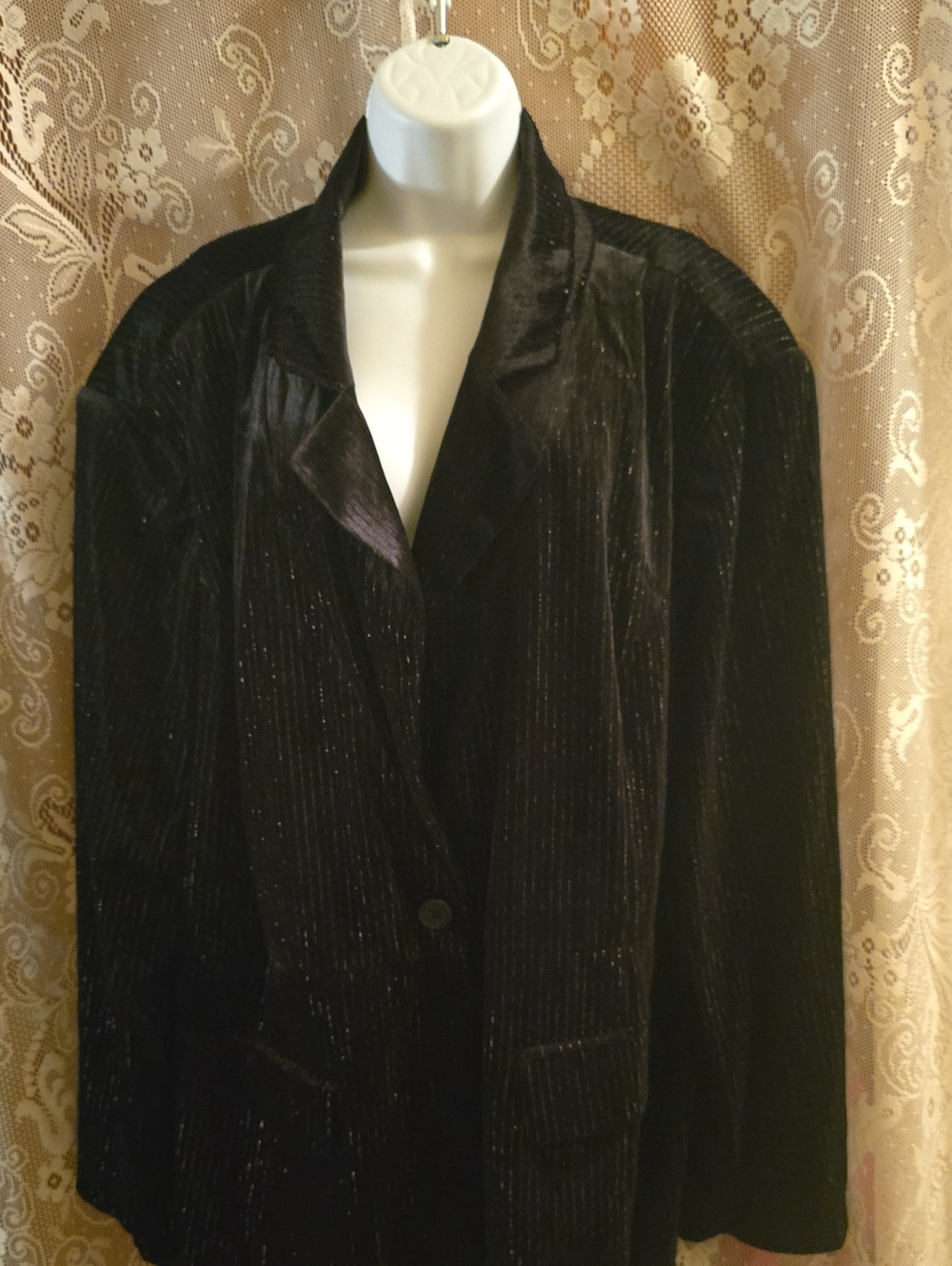 New Ava & Viv Women’s 3X Black Velvet Silver Metallic Thread Blazer Jacket